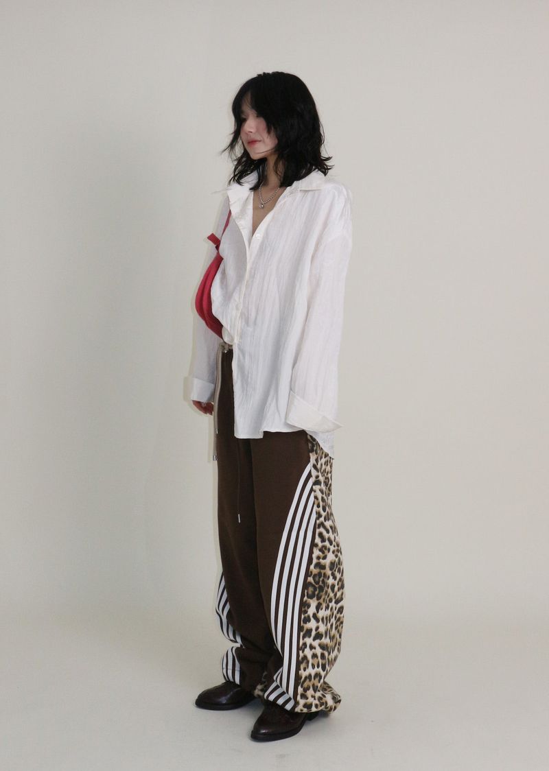Leopard leopard print diagonal coloring track jogger pants