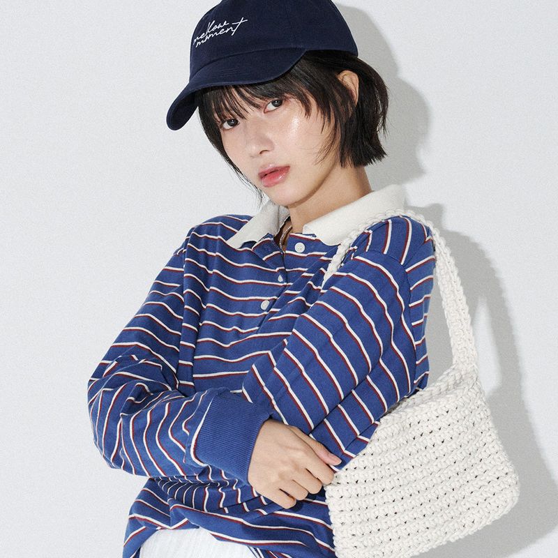 mellotory（メロートリー）の「STRIPE COLLAR T-SHIRT  (Blue)（Tops）」
