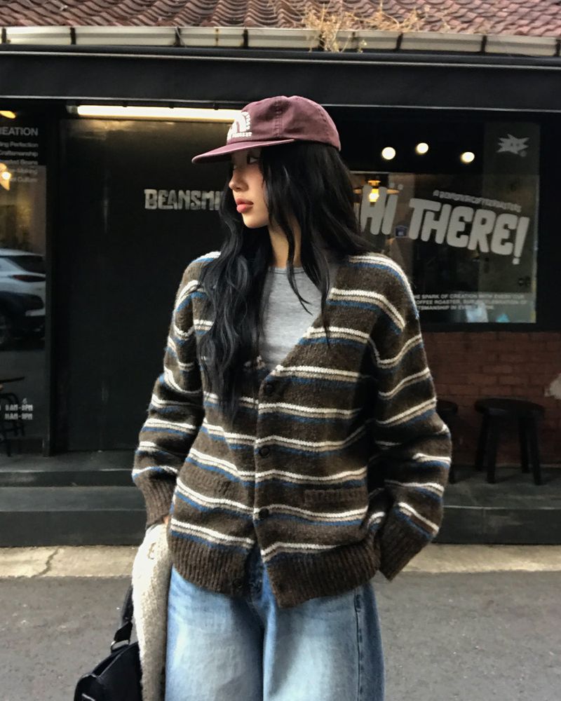 [ORIGINAL] Sand Stripe Oversized Wool Cardigan