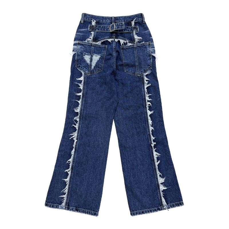 Tassel Boots Cut Denim Pants Blue