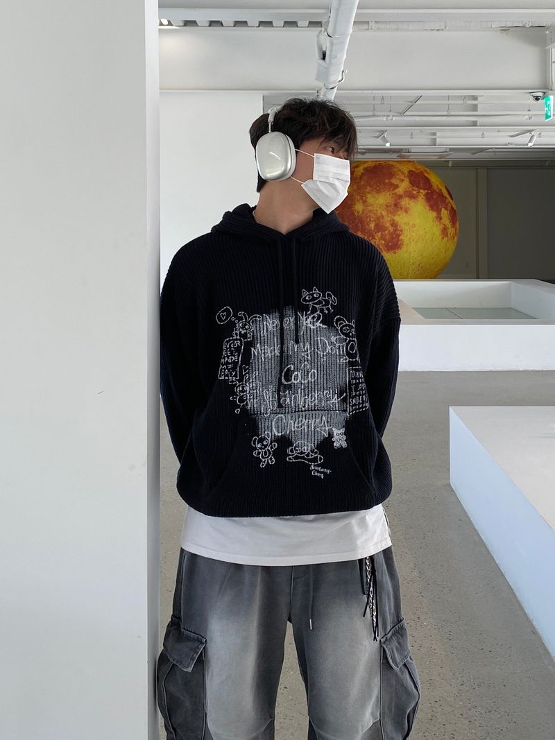 Bear Printing Hooded Knit (3color)
