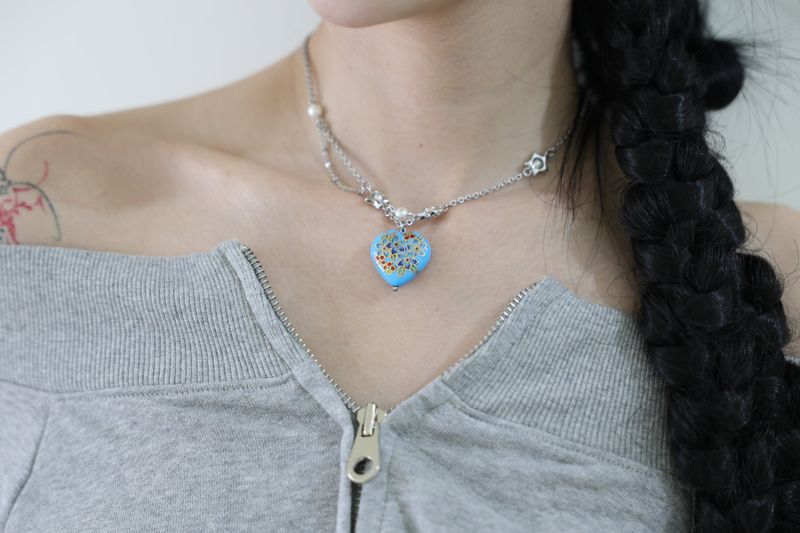 Flower love star necklace (Clear/Blue)