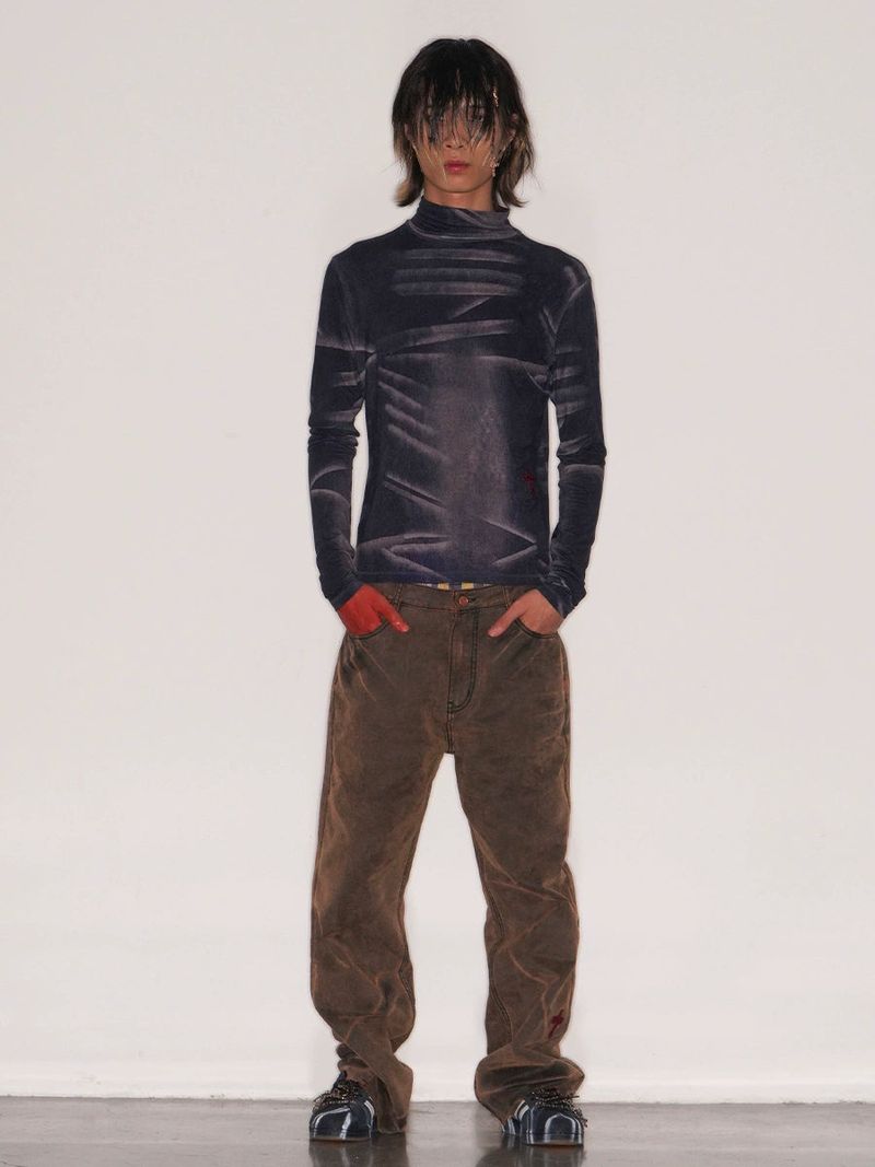 TIE SPRAYED BOOT CUT SUEDE PANTS