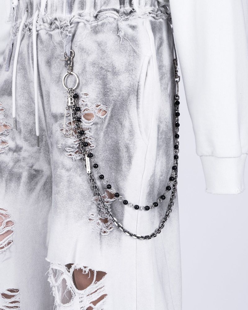 BBD Stone Ball 2-Line Pants Chain (Silver&Black)
