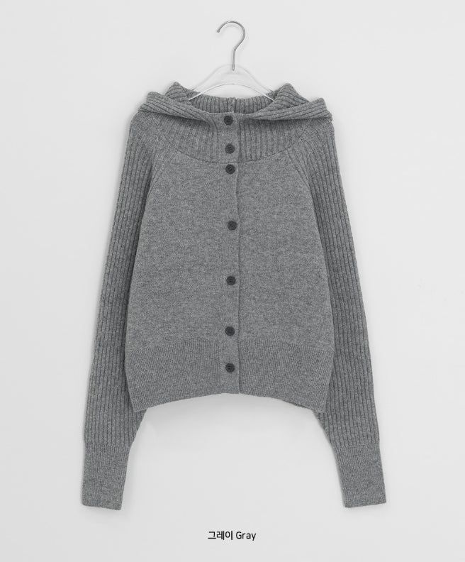 Higanne High Neck Angora Hood Knit Cardigan