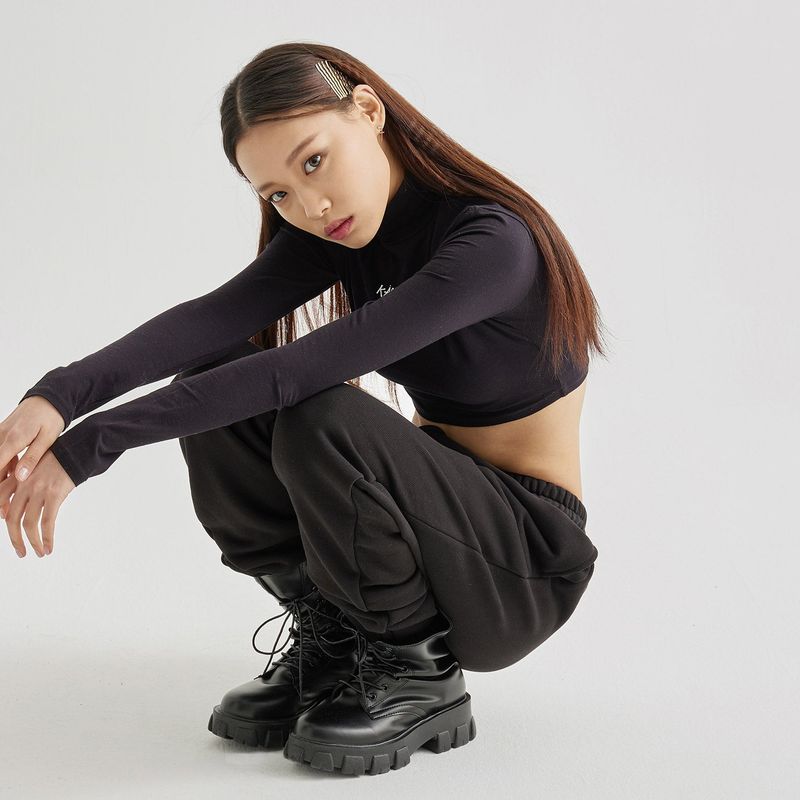 Crop Polo neck T Black
