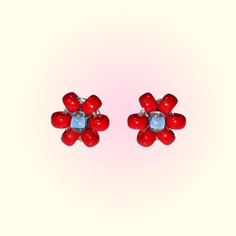 [MADE]Red Bell Flower Beads Earing
