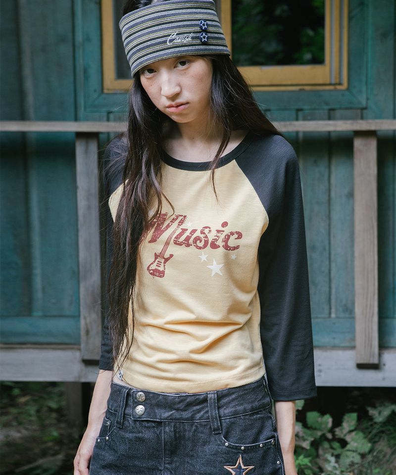 cavish（カビシ）の「ヴィンテージ ミュージック ラグラン Tシャツ(CV2GFFT551A)（トップス）」