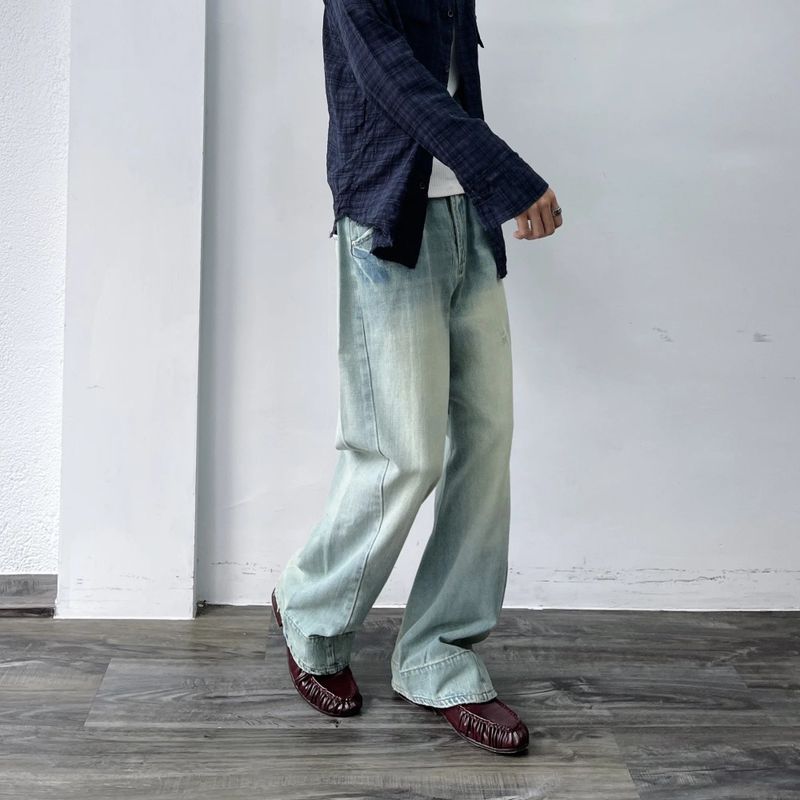 Seamed Washed Wide-Leg Jeans