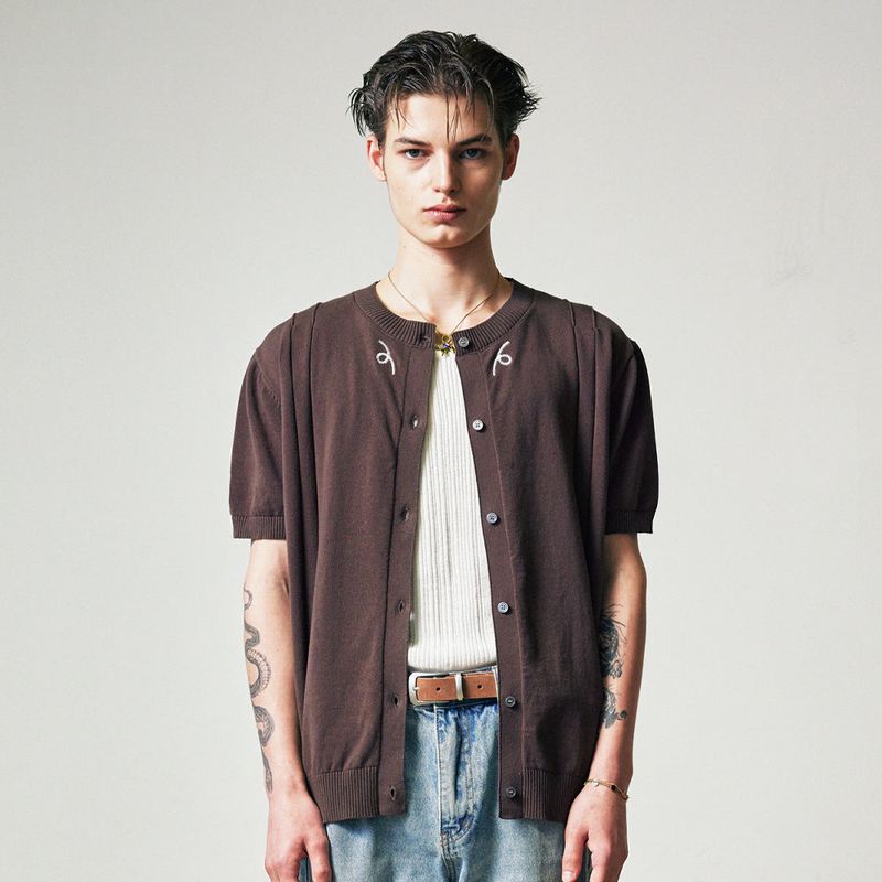 S SY（エスエスワイ）の「フィリグリーハーフスリーブサマーカーディガン ブラウン（トップス）」