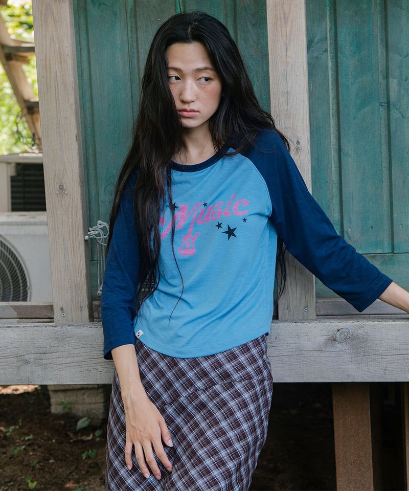 VINTAGE MUSIC RAGLAN TEE BLUE(CV2GFFT551A)