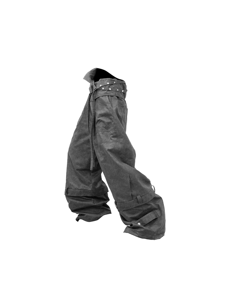 RELABEL（リレーベル）の「RELABEL (Dream Tailor) Composite Virtual Texture Folded High-Waist Multi-Belt Wrap Adjustable Inverted Silhouette Workwear Casual Trousers（Pants）」