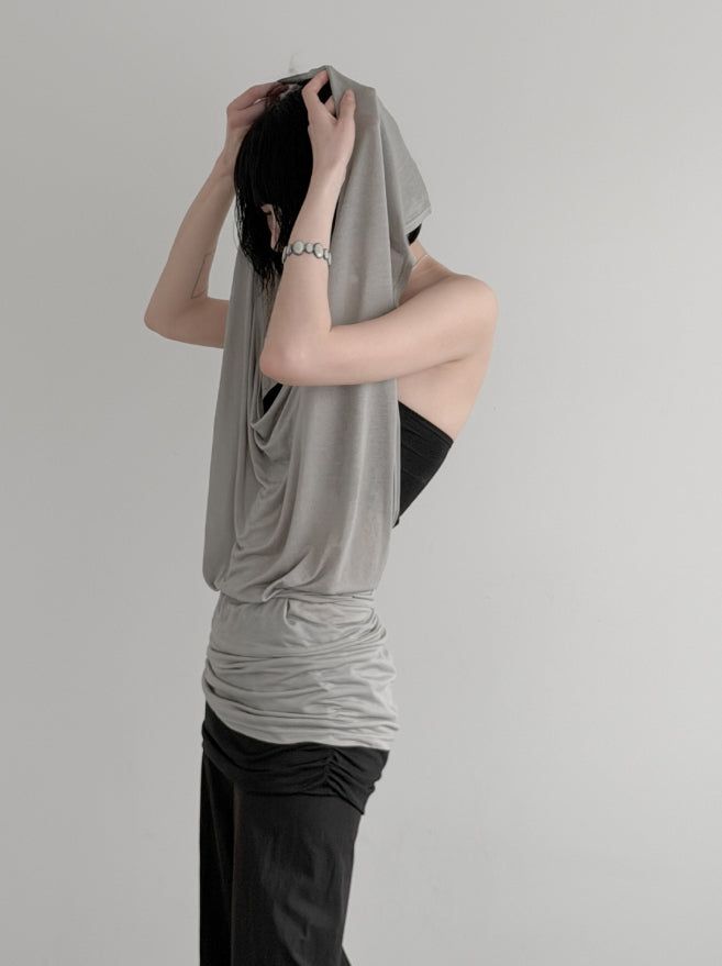 Desert Cowl Neck Hooded Drape Top