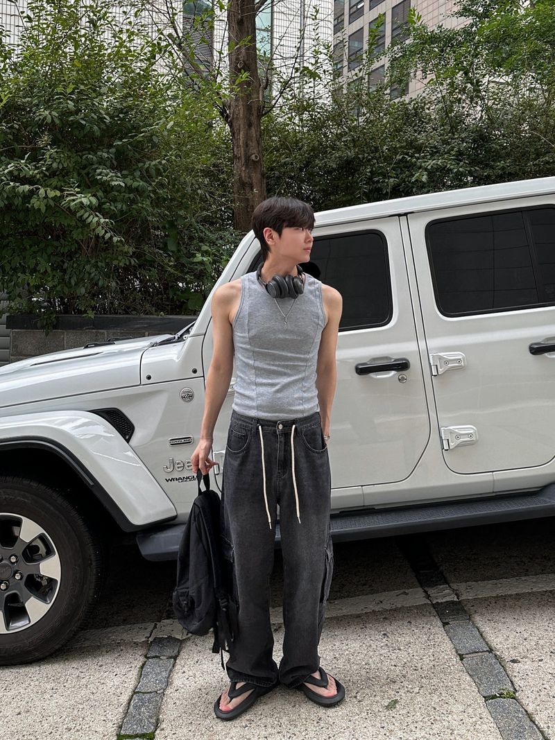 String Wide Cargo Denim PT