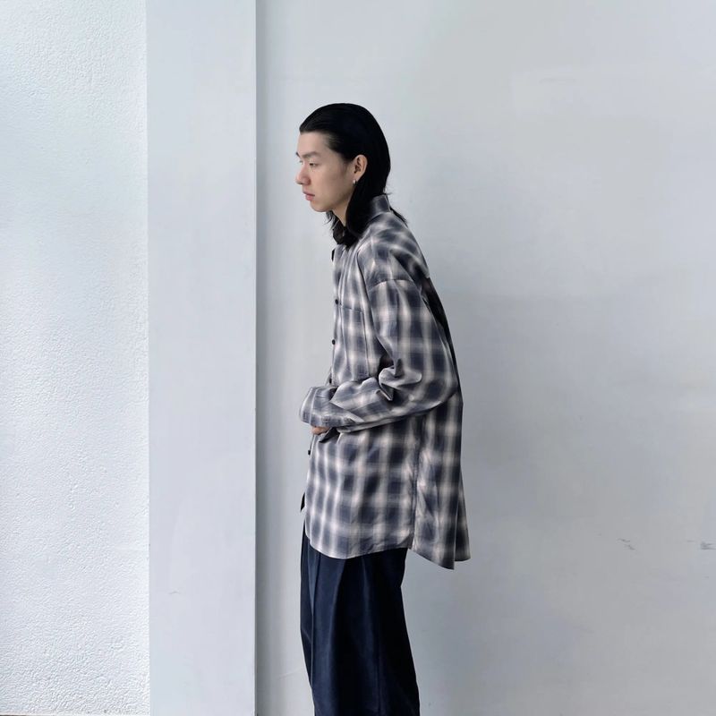 Ombre Plaid Drop-Shoulder Shirt