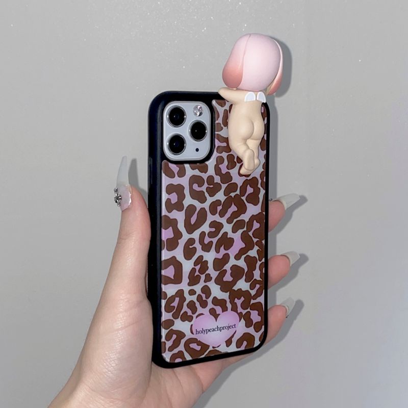 [MADE] Leopard strawberry choco Glass Bumper iPhone Case