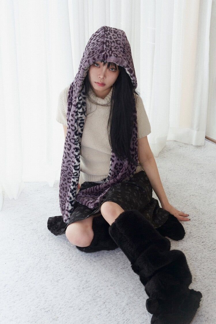  [limited] Leopard reversible hood muffler (purple)