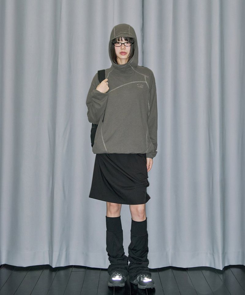 Drape Pintuck Midi Skirt Pants Set - CHARCOAL