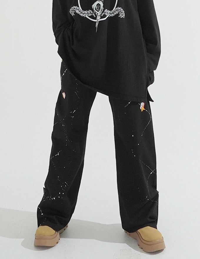 Unique Painting Button Wide Pants