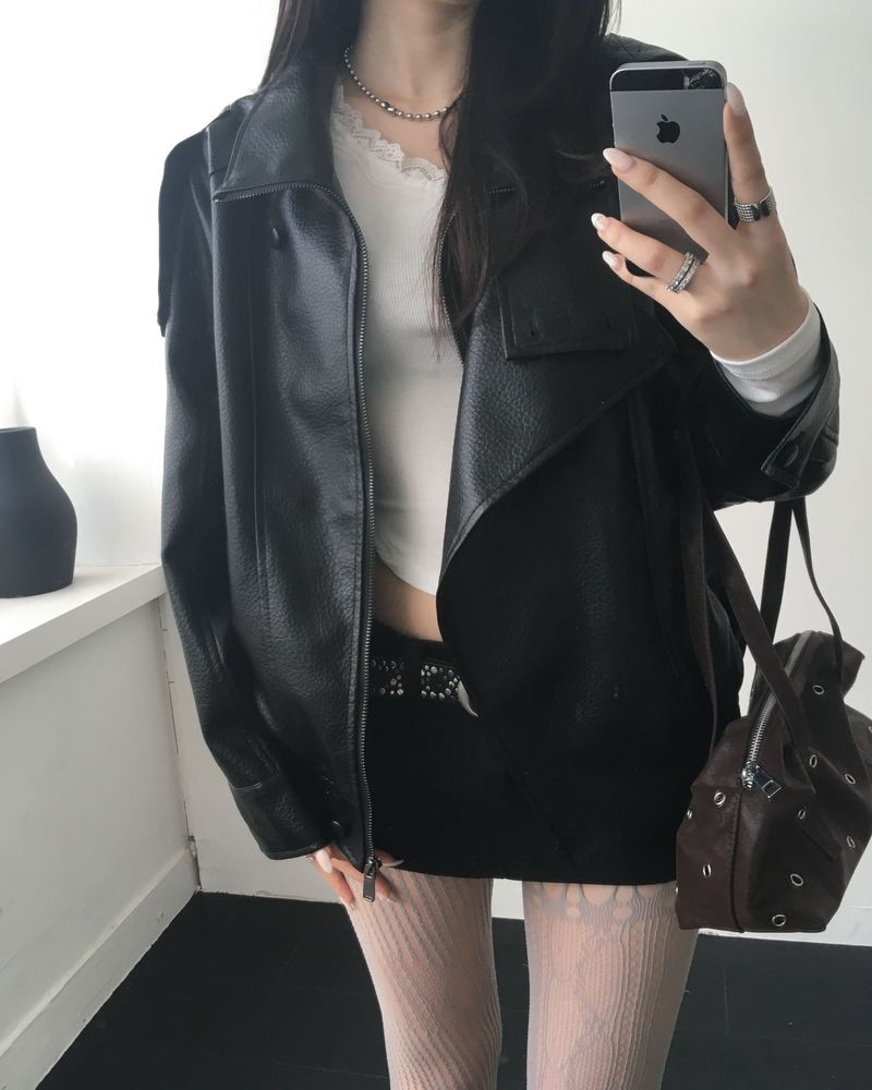 High neck leather jacket