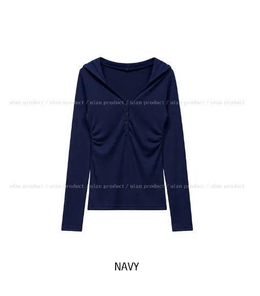 Leon V-Neck Button Slim Hoodie
