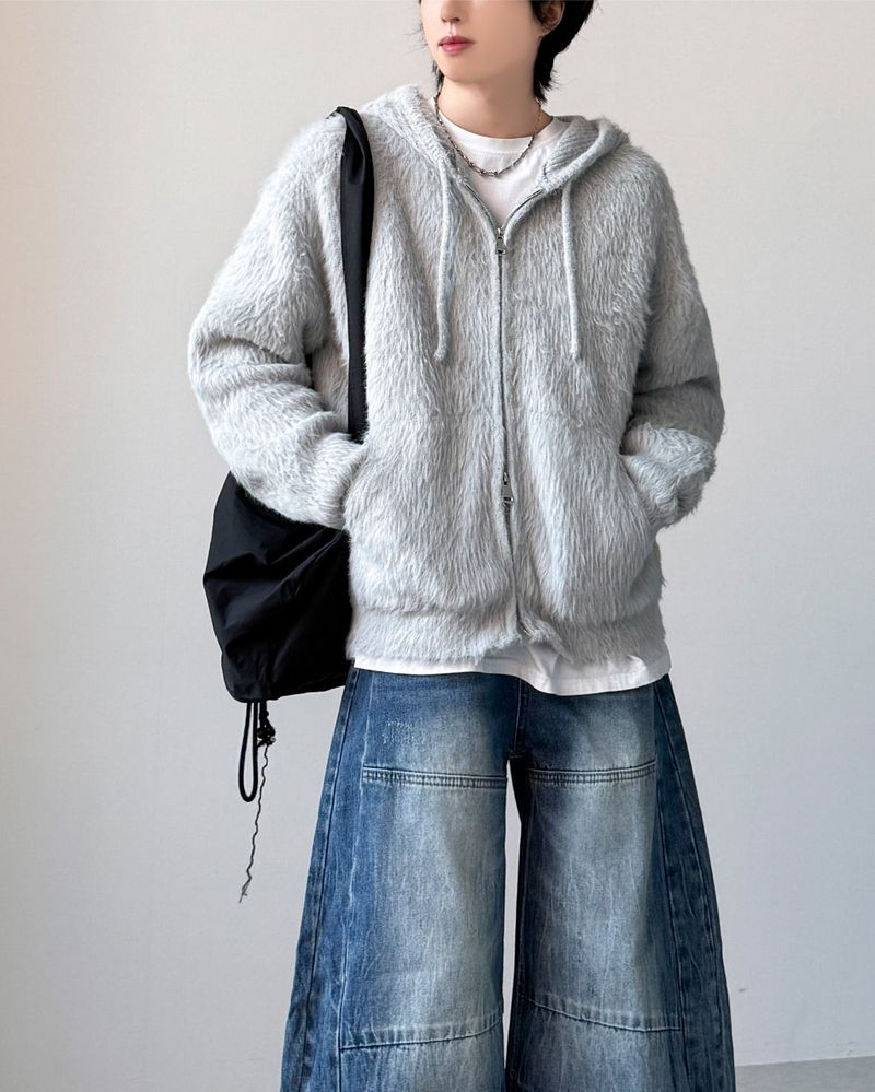 Shaggy Angora Knit Zip-Up