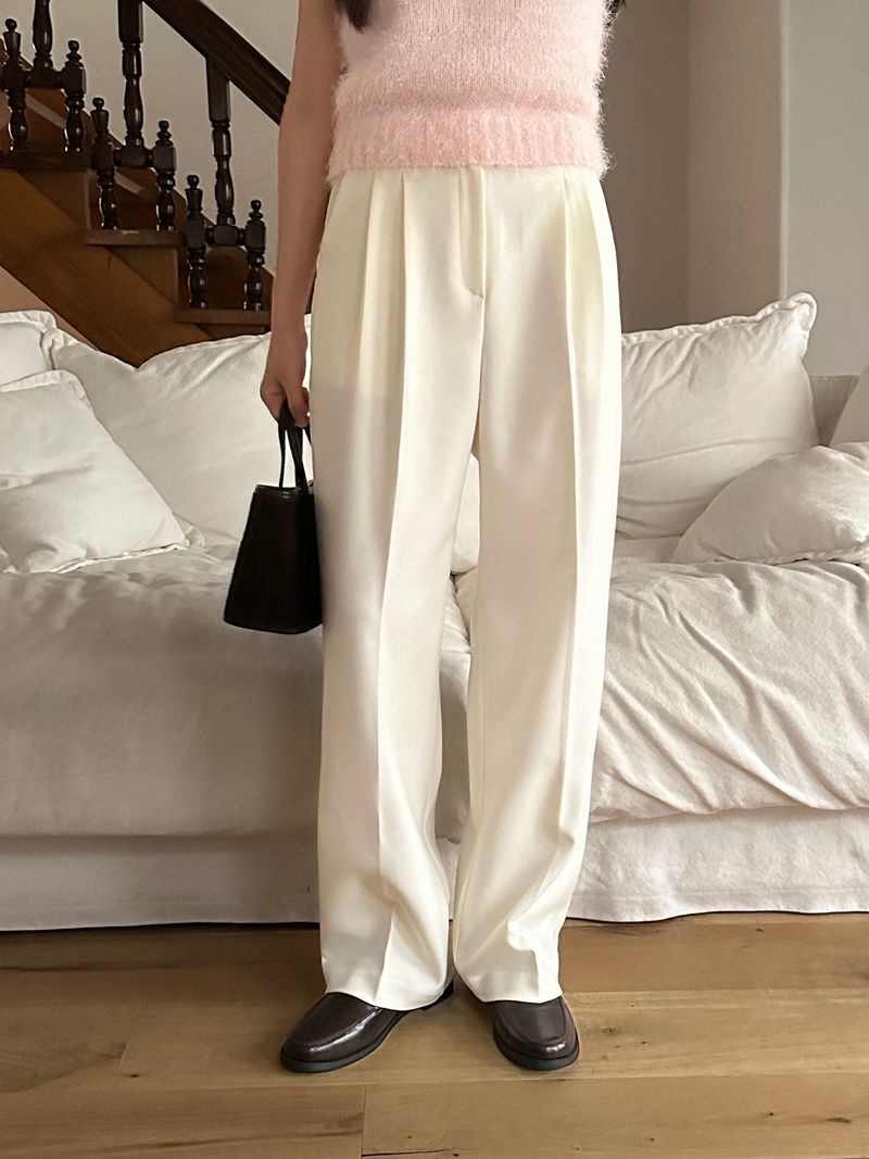 luch wool pintuck wide slacks