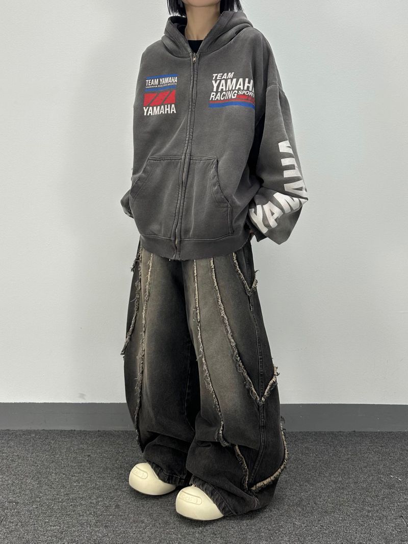 flow cut-off denim pants