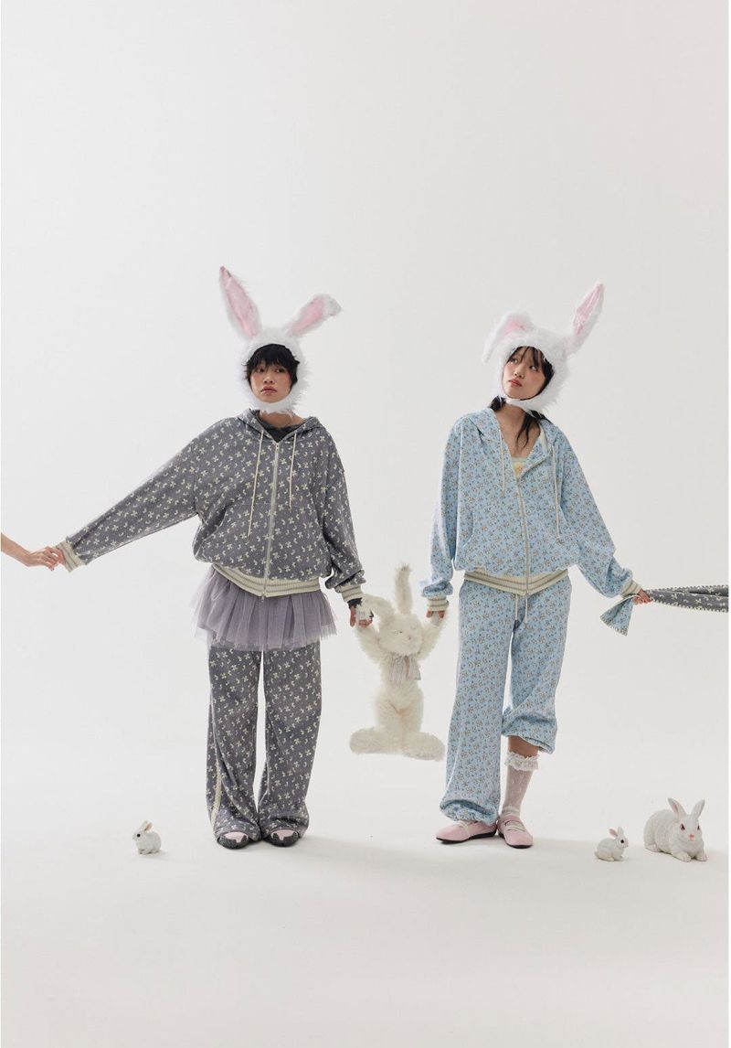 rabbit fluffy hoodie grey