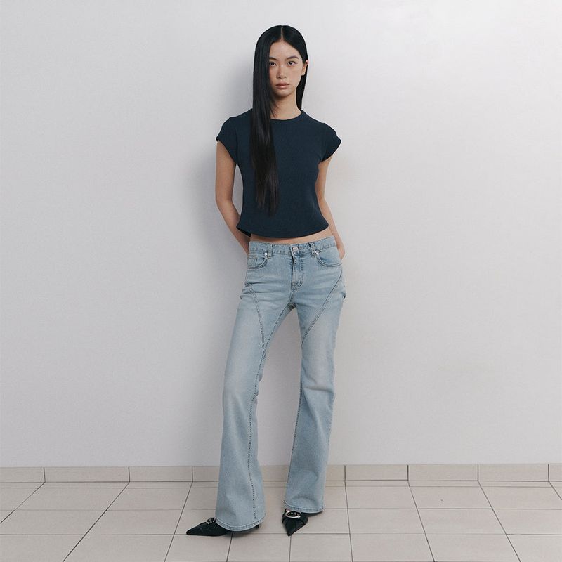 C 90S LINE WAFFLE BASIC T-SHIRT_NAVY