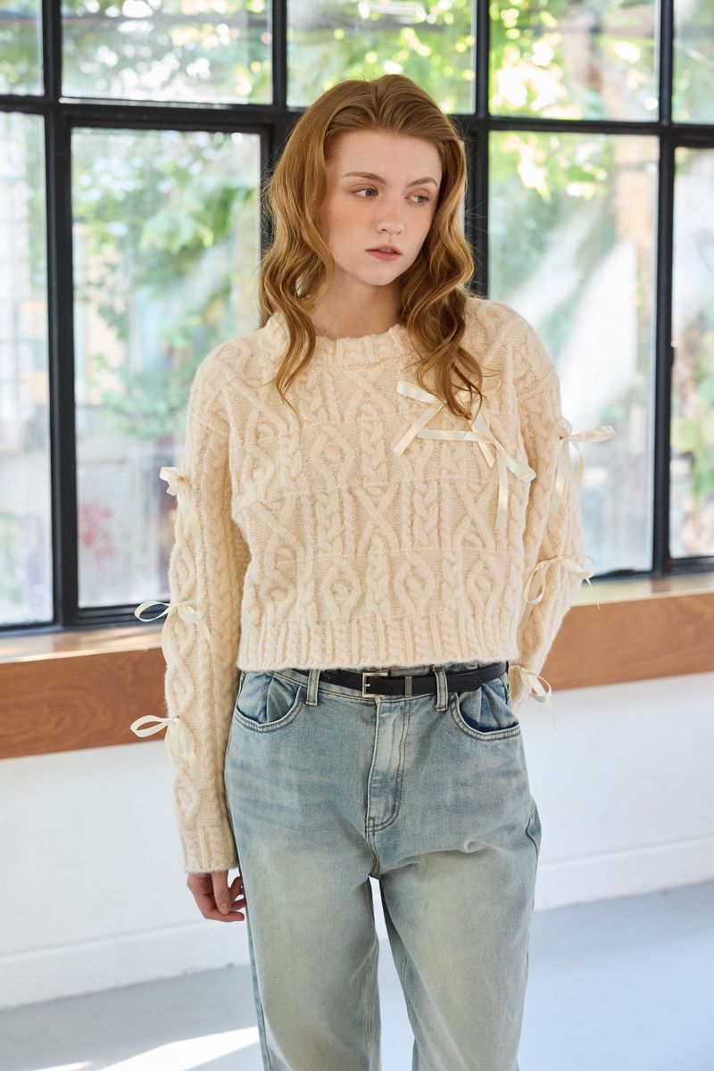 WHIMSICAL WOOL RIBBONE KNIT / IVORY