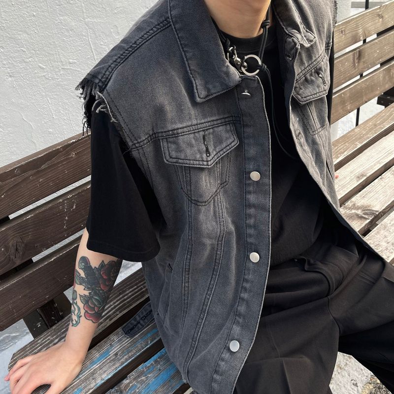 Black Jeans Denim Vest D725013534026