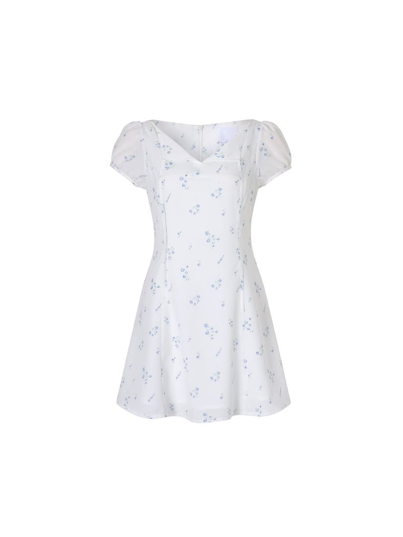 Ribbon flare dress (White)