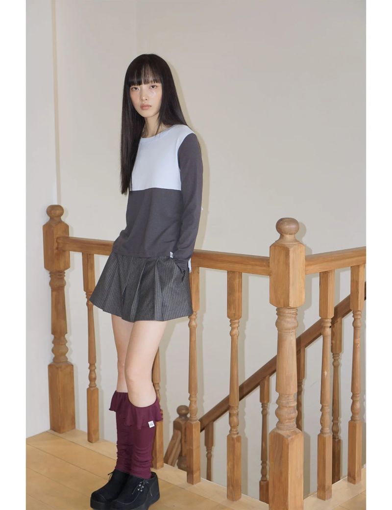 BACK RIBBON T-SHIRT(CHARCOAL BLUE)