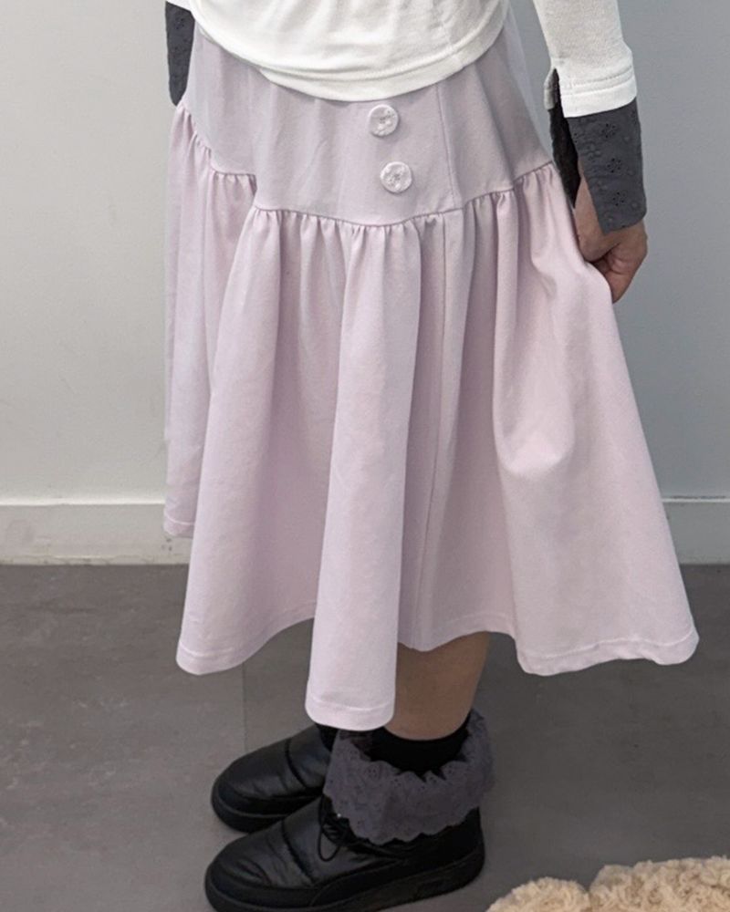 adorntie（アドオンタイ）の「レース ボタン シャーリング スカート (pink)（スカート）」