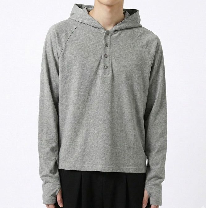 UNDEROFF（アンダーオフ）の「Fingerhole Crop Hooded Long Sleeve Melange（Tops）」