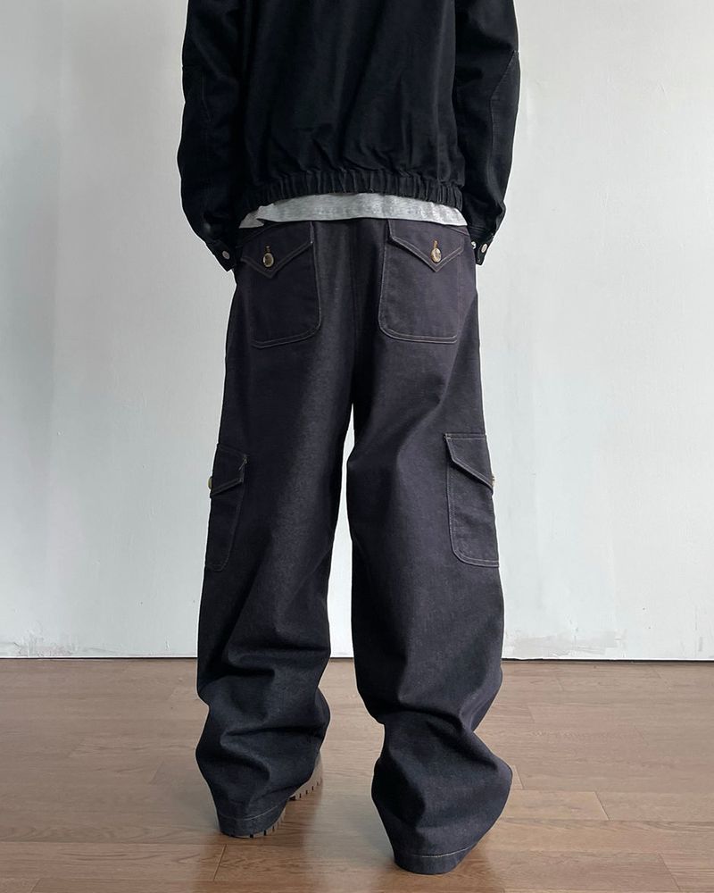 Button Non-fade Cargo Denim Pants