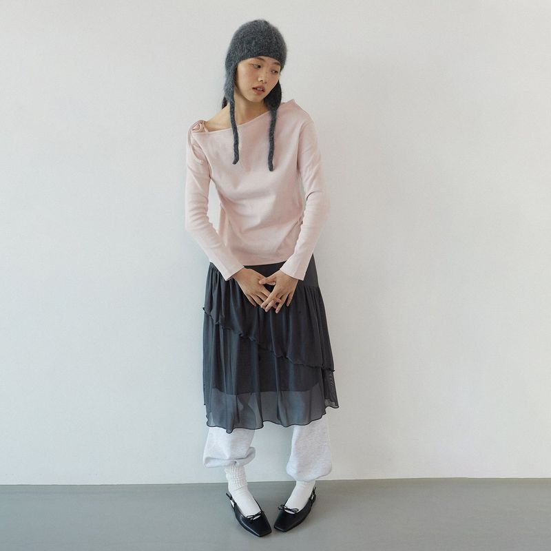Mesh ruffle skirt_dark gray