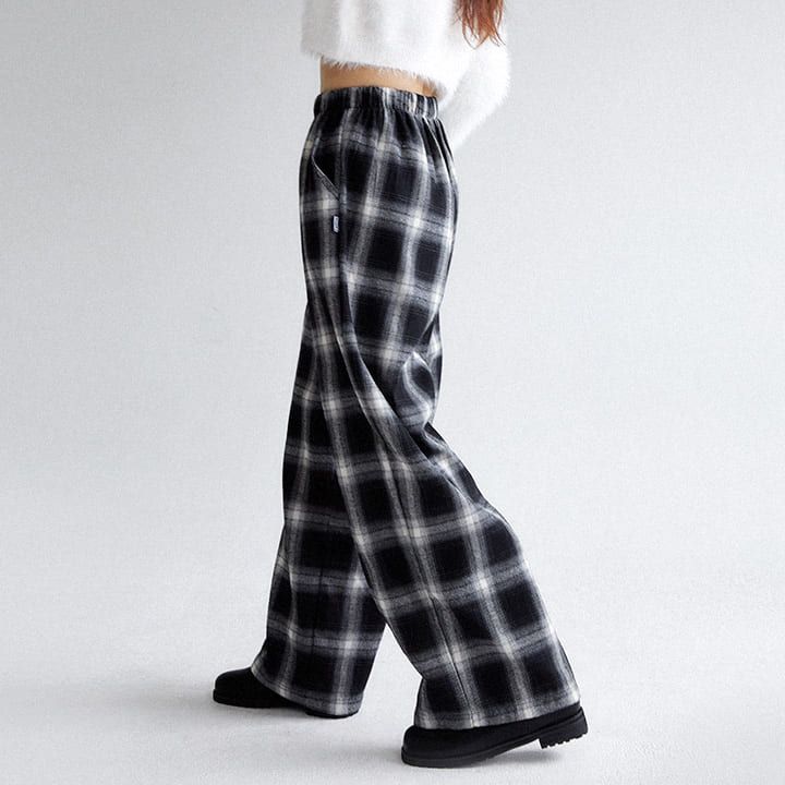 MUAH CHECK WIDE BANDING PANTS