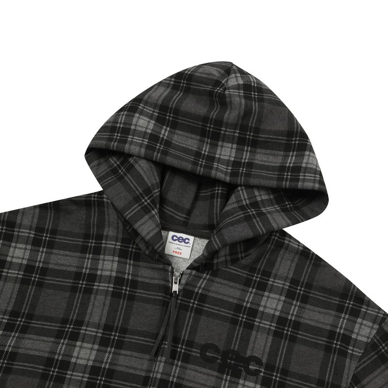 CEC CHECK ZIP-UP HOODIE(CHARCOAL)
