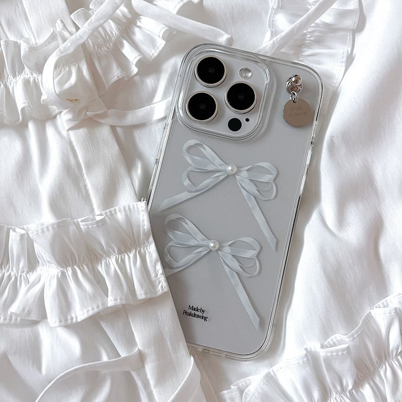 White pearl ribbon jelly hard case (clear)