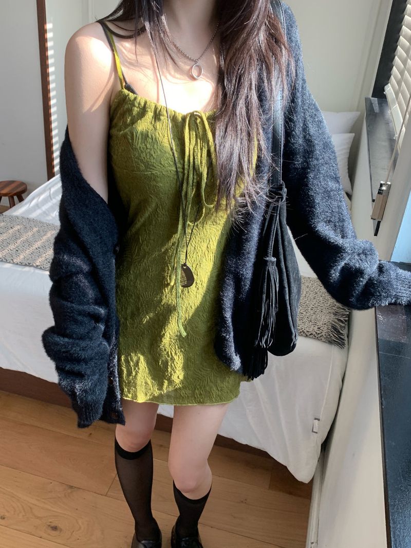 Lumi square Lace String Mini Dress