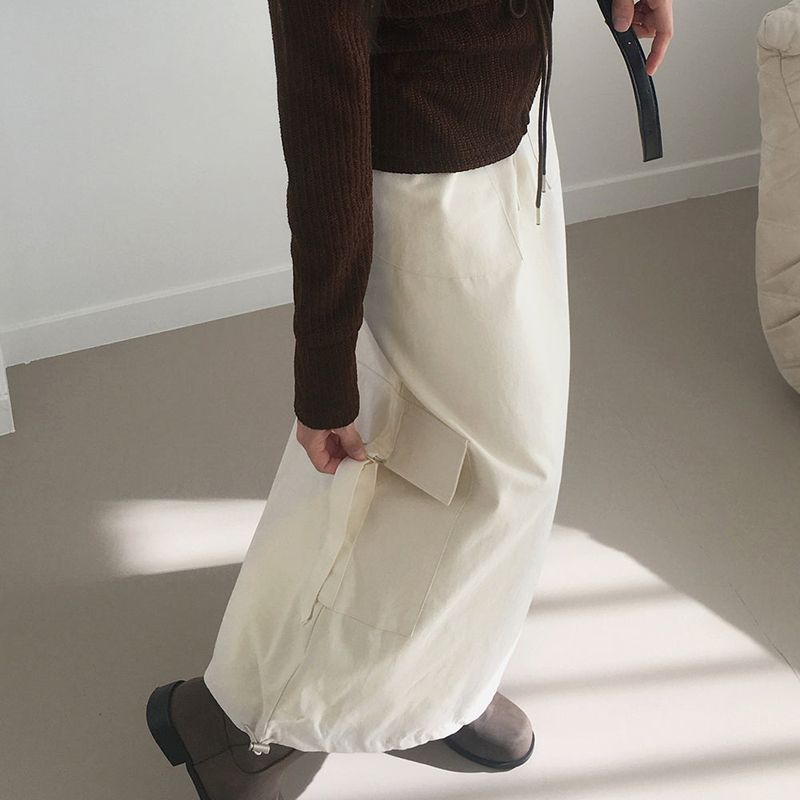 Tarp Fleece Cotton Cargo Two Way String Long Skirt