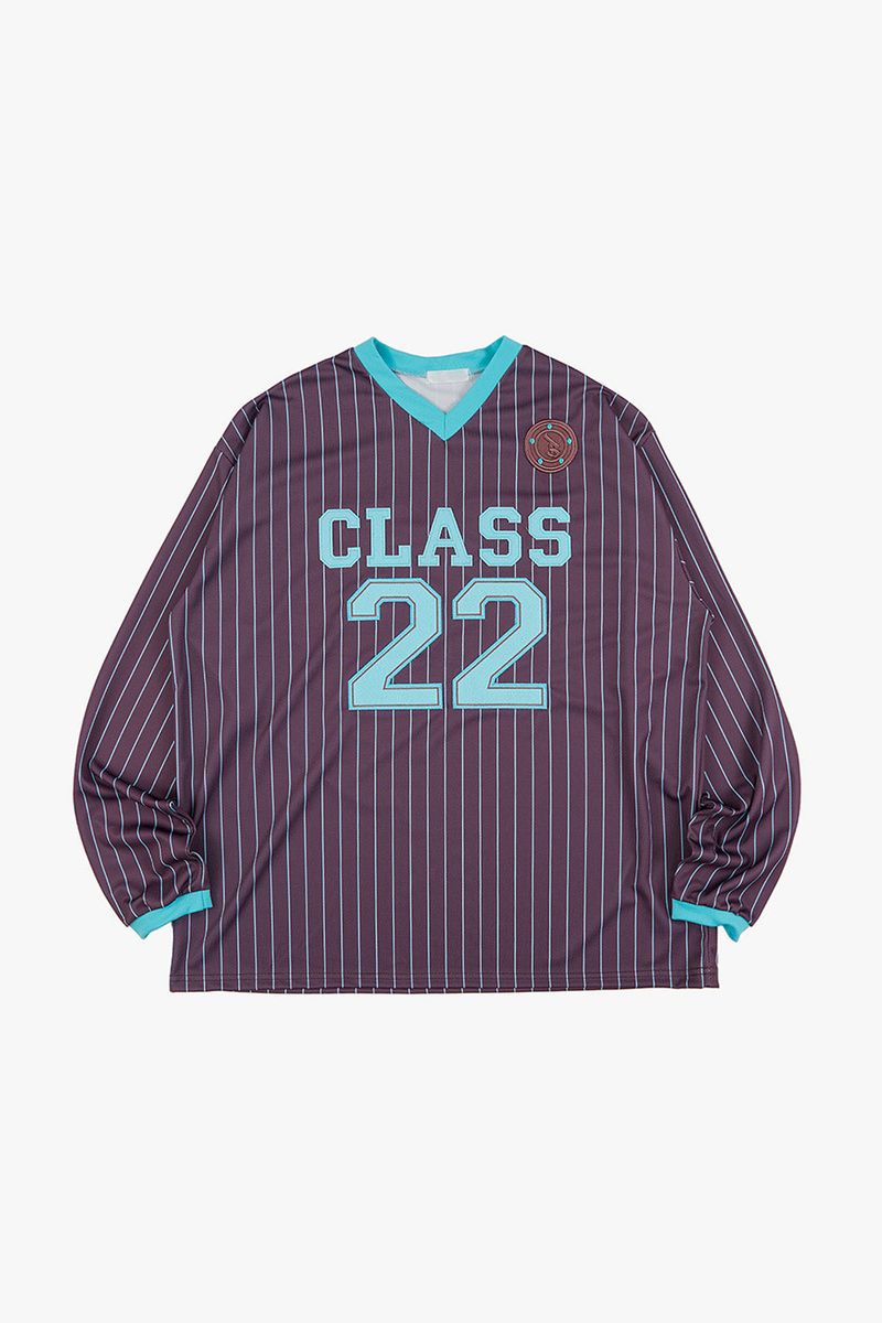 Pinstripe v-neck jersey long sleeve