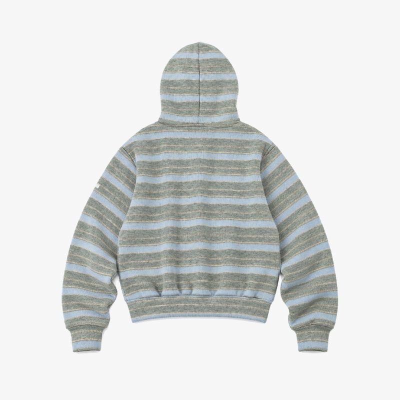 Stripe Knit Zip-Up Hoodie_Grey