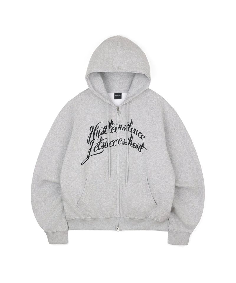 EASY NO EASY(イージーノーイージー)の「Front Lettering Hooded Zip-Up - Gray(Tops)」