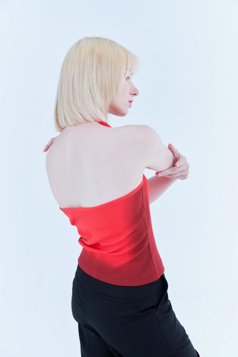 Halter printing top_passion red