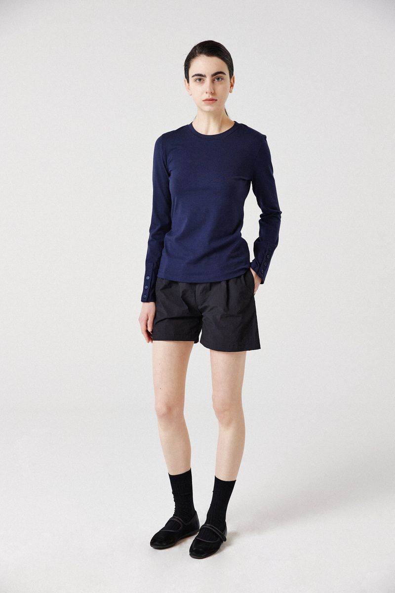 modal button long sleeve top_navy