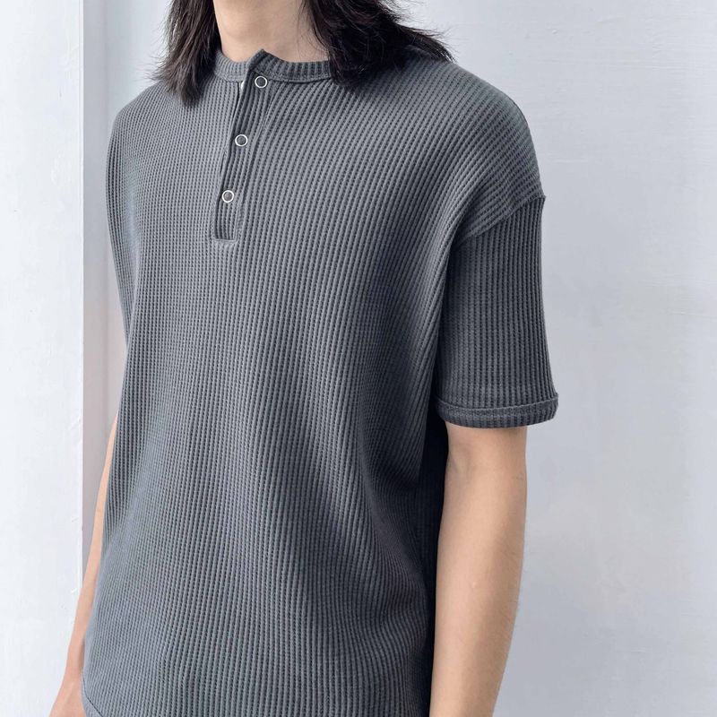 Mineral Grey Button-Neck Tee