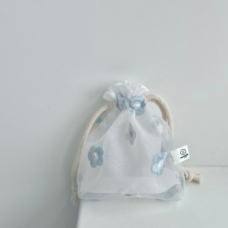 SKYBLUE FLOWER STRING POUCH